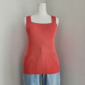Vintage Y2K Liz Claiborne Coral Ribbed Cotton Knit Tank Top Stretch L